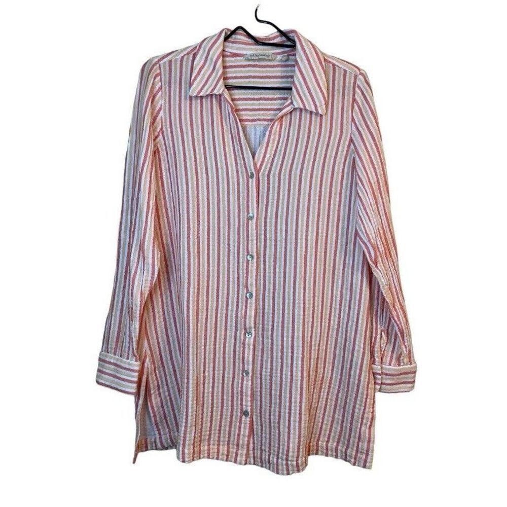 Soft Surroundings Medium Textured Orange Gauze Tunic Shirt Lagenlook Boxy